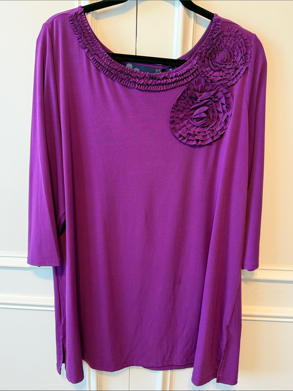 Susan Graver Magenta Purple Scoop Neck Tunic with Rosette Detail